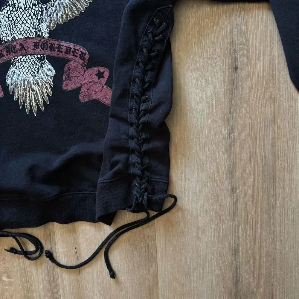 Dolls Kill Current Mood America Eagle Black Oversized Sweatshirt Size Large Goth - Picture 3 of 6